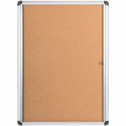 MasterVision SlimeLine Magnetic Enclosed Cork Board - Resilient Locking Door - Anodized Aluminum Frame - Boards