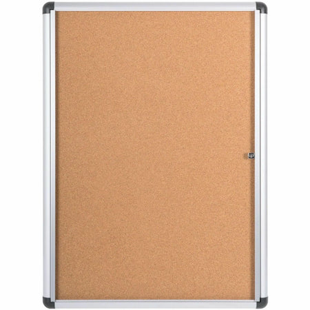 MasterVision SlimeLine Magnetic Enclosed Cork Board - Resilient Locking Door - Anodized Aluminum Frame - Boards