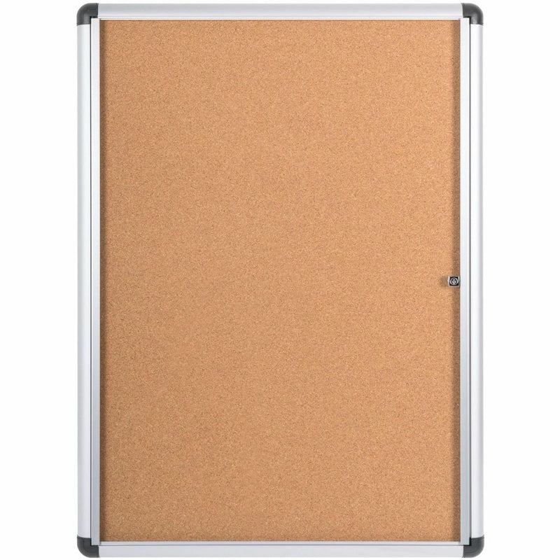 MasterVision SlimeLine Magnetic Enclosed Cork Board - Resilient Locking Door - Anodized Aluminum Frame - Boards