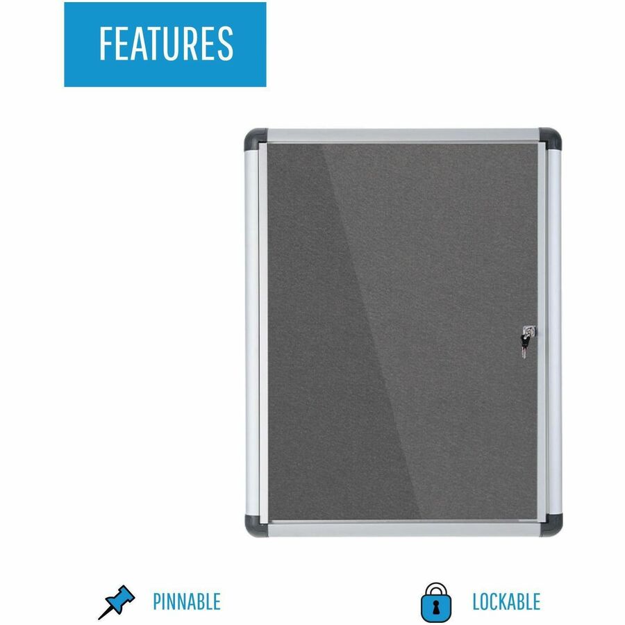 MasterVision SlimLine Magnetic Gray Fabric Enclosed Board - Front
