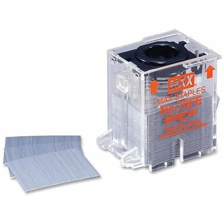 MAX EH70F Staple Cartridge: 5/16’’ Leg 7/16’’ Crown 70 Sheet Capacity - Silver 5000/Box - Staples & Removers