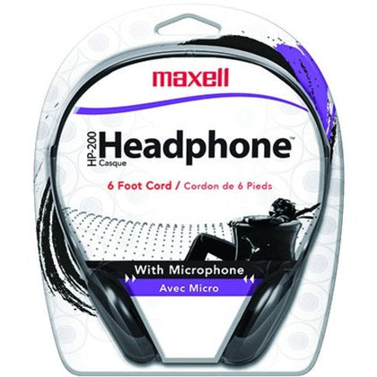 Maxell HP200MIC Headset: Mini-phone Wired Ear-cup - 6 ft Cable - Black - Headphones