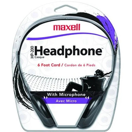 Maxell HP200MIC Headset: Mini-phone Wired Ear-cup - 6 ft Cable - Black - Headphones