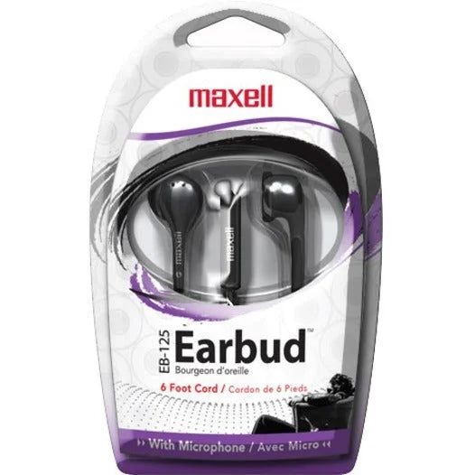 Maxell On-Earbud with MIC: Wired In-ear Earbud 6 ft Cable - Black - Headphones