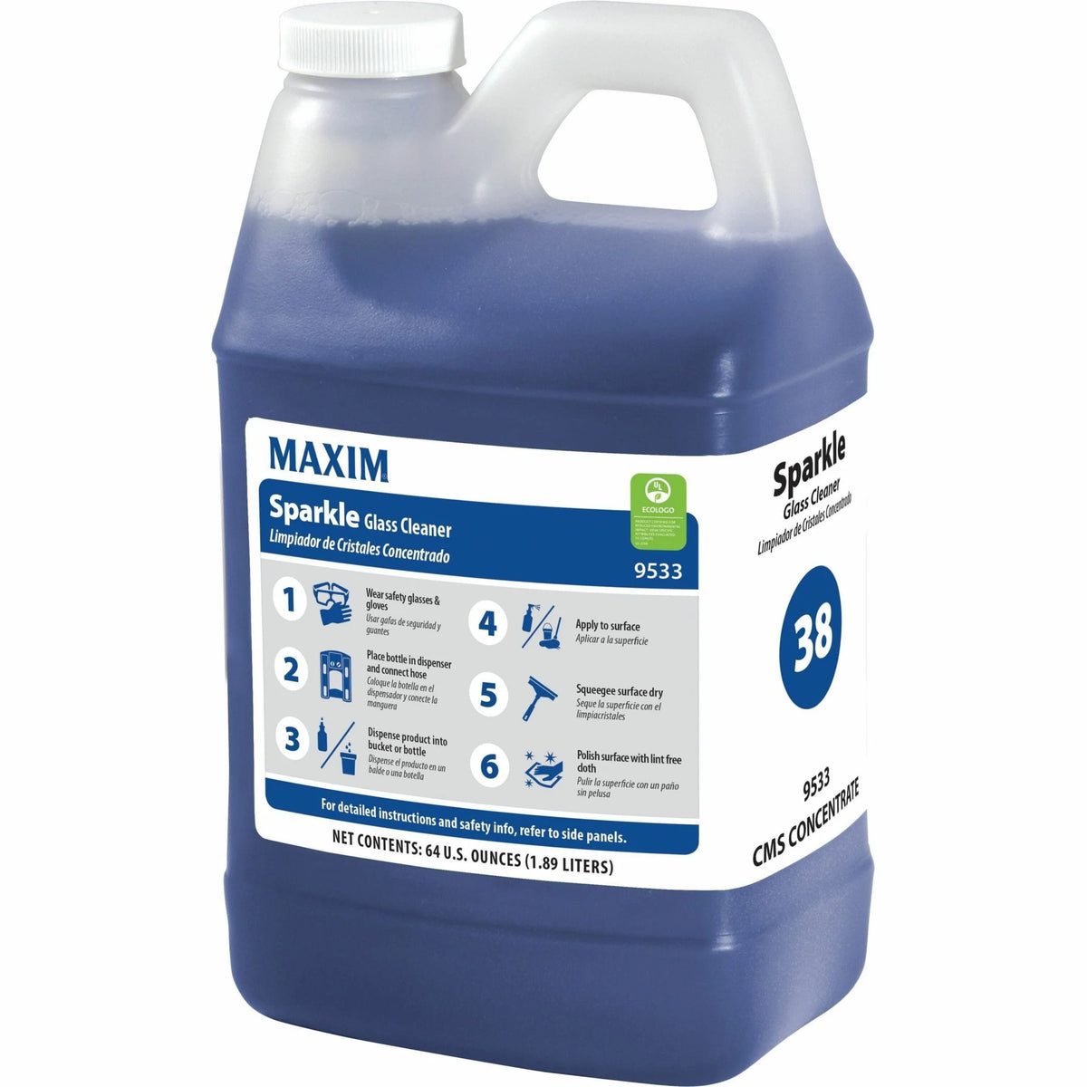 Maxim Sparkle Glass Cleaner - For Window Metal Plastic Fiberglass Hard Surface Mirror Chrome - Concentrate - Liquid