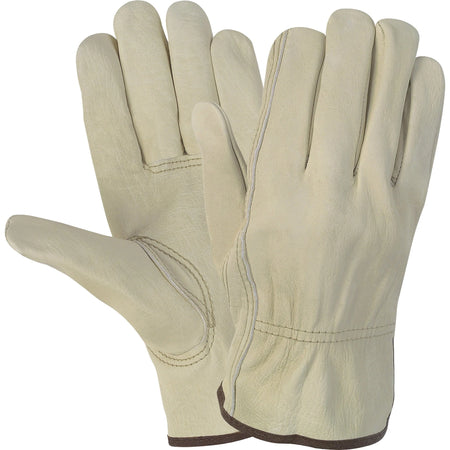 MCR Safety Cowhide Leather Work Gloves - Large Size - Cream - Construction - 2/Pack