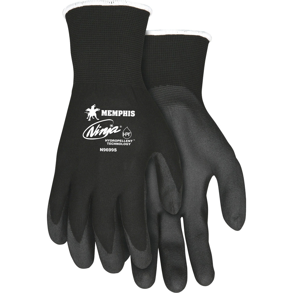 MCR Safety Ninja HPT Nylon Gloves - Small Size - Black - Anti-bacterial - Landscape & Material Handling - 2/Pack - Work