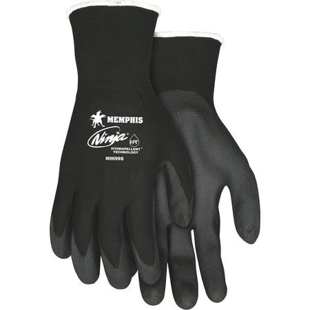 MCR Safety Ninja HPT Nylon Gloves - Small Size - Black - Anti-bacterial - Landscape & Material Handling - 2/Pack - Work