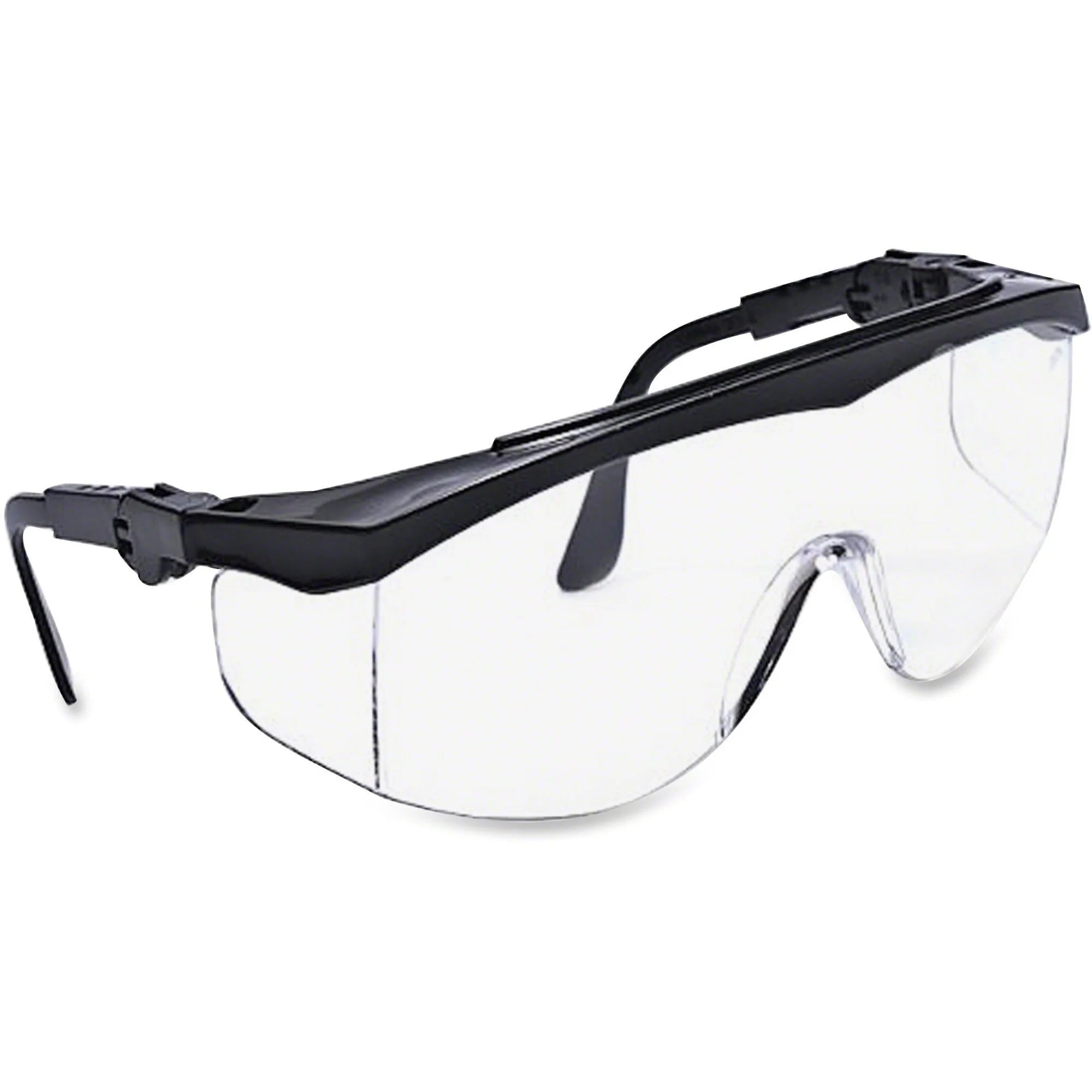 MCR Safety Tomahawk Glasses: UV Protection Clear Lens Black Frame - Protective Gear