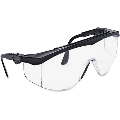 MCR Safety Tomahawk Glasses: UV Protection Clear Lens Black Frame - Protective Gear