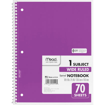 Mead 1-Subject Notebook: Wide Ruled Spiral 70 Sheets - Notebooks