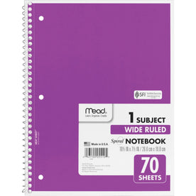 Mead 1-Subject Notebook: Wide Ruled Spiral 70 Sheets - Notebooks