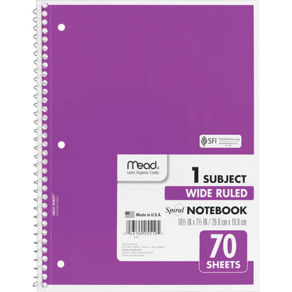 Mead 1-Subject Notebook: Wide Ruled Spiral 70 Sheets - Notebooks