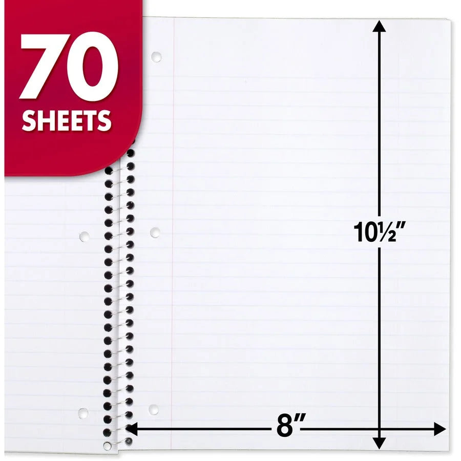 Mead 1-Subject Spiral Notebooks - Wide Ruled - 70 Sheets - 8’’ x 10 1/2’’ - 6-Pack