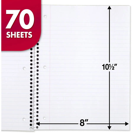 Mead 1-Subject Spiral Notebooks - Wide Ruled - 70 Sheets - 8’’ x 10 1/2’’ - 6-Pack
