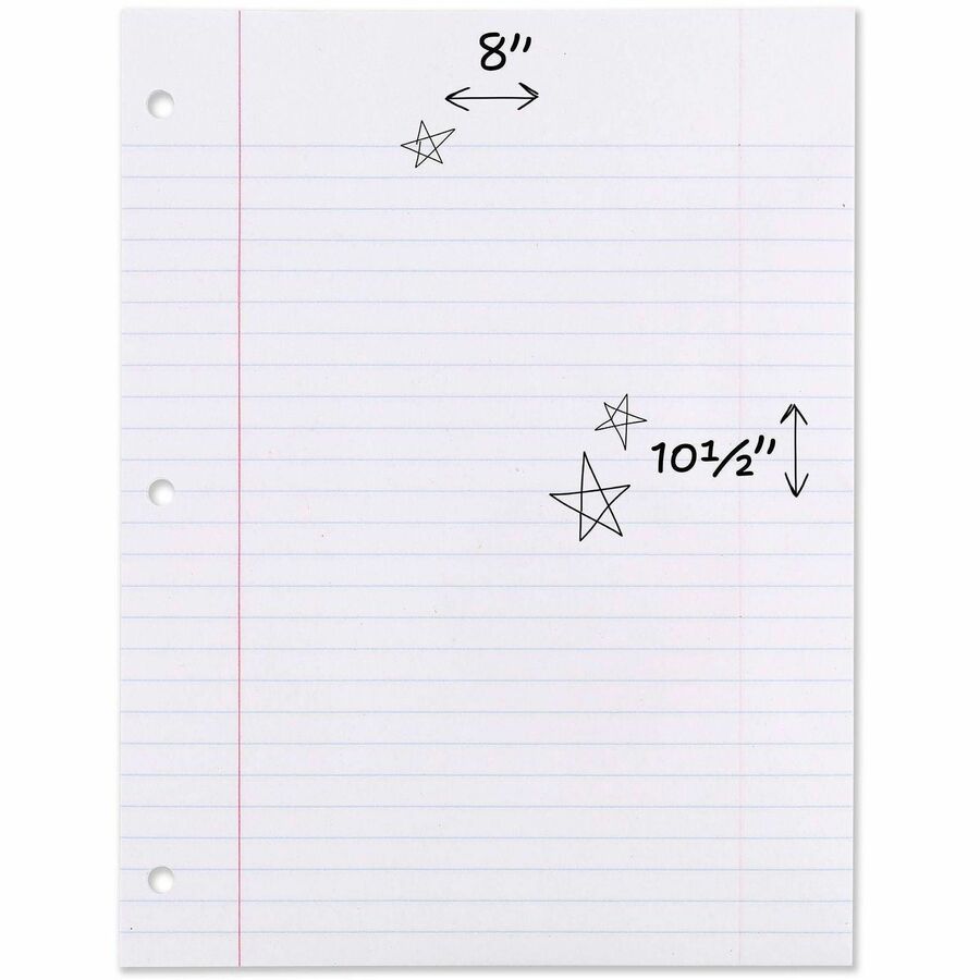 Mead 3-Hole Punched Wide-ruled Filler Paper - 200 Sheets - Ruled Red Margin - 8’’ x 10 1/2’’ Sheet Size - White - Pack