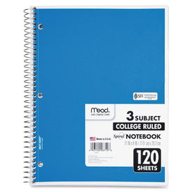 Mead 3-Subject Notebook: Letter-size 120 Sheets Spiral College Ruled - White Paper - Notebooks
