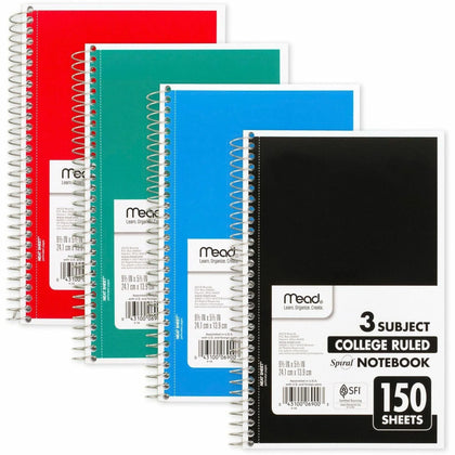 Mead 3-Subject Wirebound College Rule Notebook - 150 Sheets - Spiral - Ruled Front Ruling - 5 1/2’’ x 9’’ Sheet Size