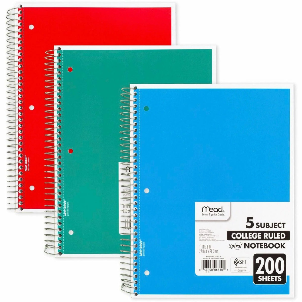 Mead 5-Subject Notebook: Letter-size 200 Sheets Spiral College Ruled - White Paper - Notebooks