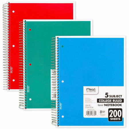 Mead 5-Subject Notebook: Letter-size 200 Sheets Spiral College Ruled - White Paper - Notebooks