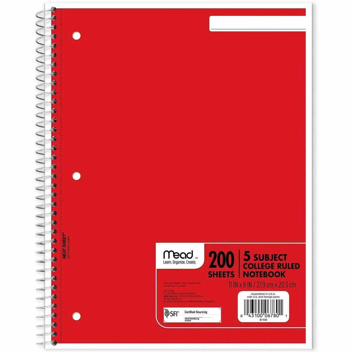 Mead 5-Subject Wire-bound Notebook - Letter-size - 2000