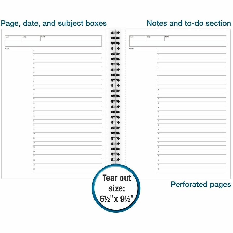 Mead Action Planner Business Notebook - Twin Wirebound - 9.50’’ Height x 7.5’’ Width 0.6’’ Length - Black Cover