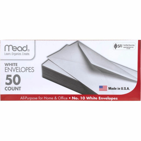Mead Business Envelopes: #10 4 1/8’’ x 9 1/2’’ Gummed White - 50/Box - Envelopes