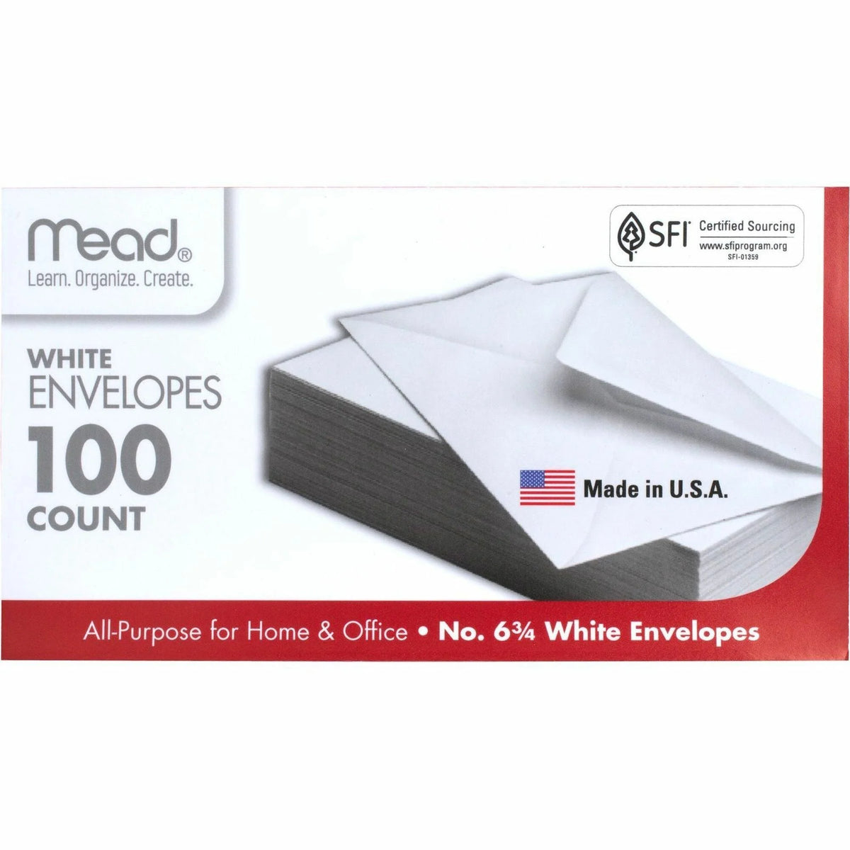 Mead Business Envelopes: #6 3/4 3 5/8’’ x 6 1/2’’ White Gummed - 100/Box - Envelopes