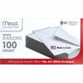 Mead Business Envelopes: #6 3/4 3 5/8’’ x 6 1/2’’ White Gummed - 100/Box - Envelopes