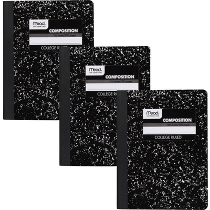 Mead College Ruled Comp Book: 100 Sheets Sewn Black Marble Cover - 3 Pack - Notebooks