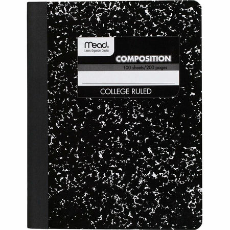 Mead Composition Book - Sewn - 7 1/2’’ x 9 3/4’’ Sheet Size - White Paper - Black Marble Cover - 12 / Carton - Notebooks