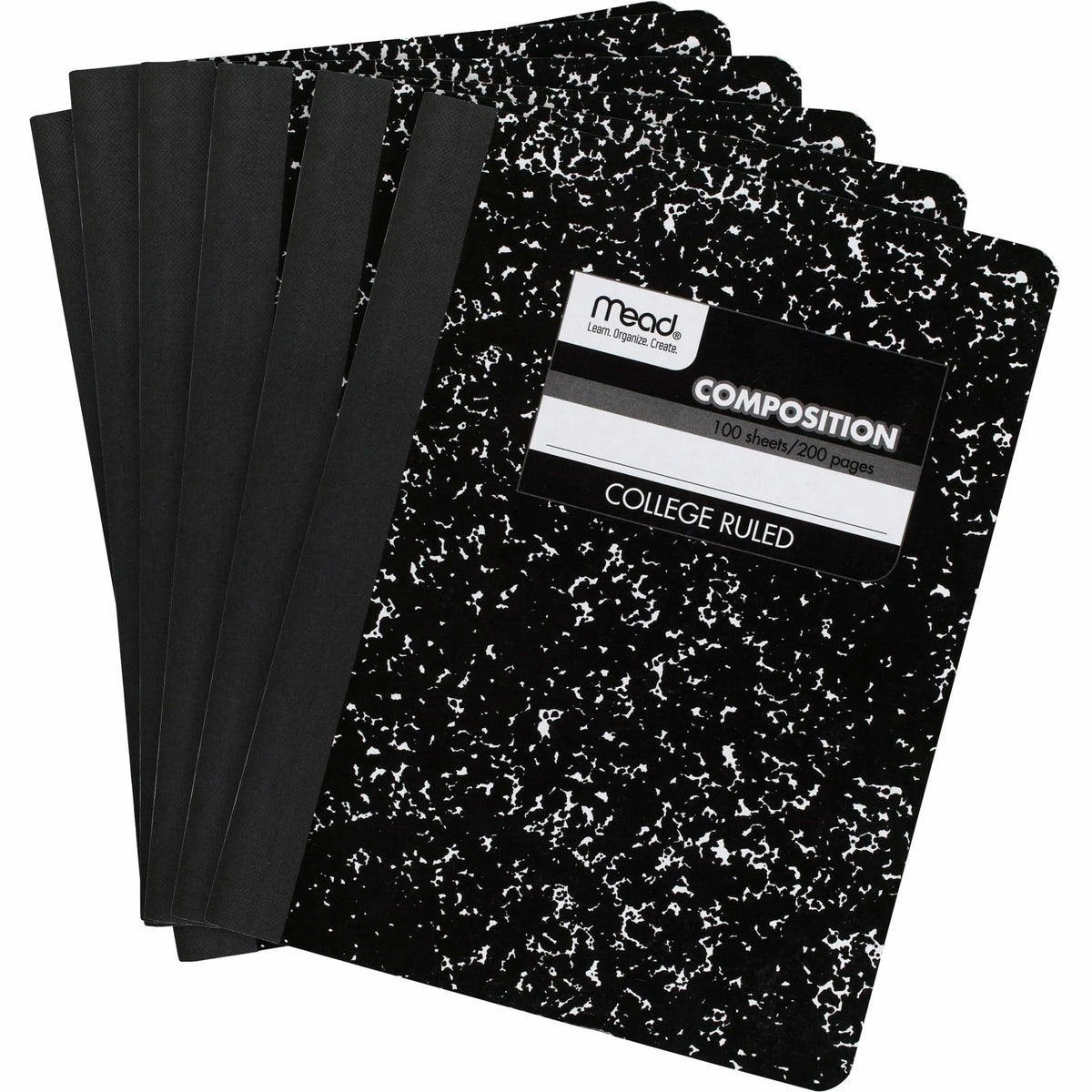 Mead Composition Book - Sewn - 7 1/2’’ x 9 3/4’’ Sheet Size - White Paper - Black Marble Cover - 12 / Carton - Notebooks