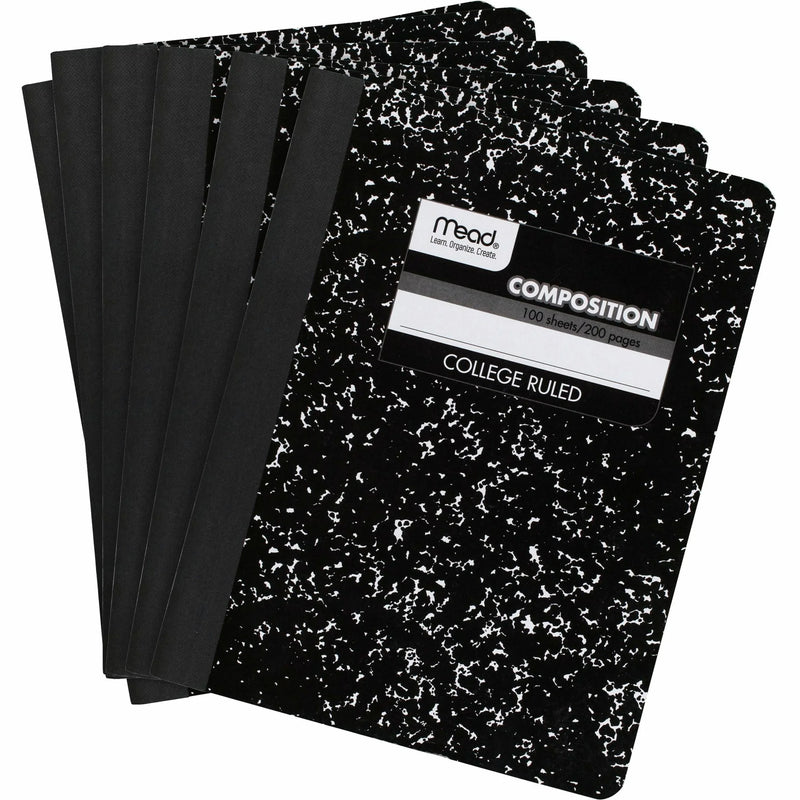 Mead Composition Book - Sewn - 7 1/2’’ x 9 3/4’’ Sheet Size - White Paper - Black Marble Cover - 12 / Carton - Notebooks