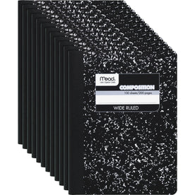 Mead Composition Notebook: Wide Ruled 100 Sheets Sewn Binding 7.5’’ x 9.75’’ - Black Marble Cover - 12/Carton