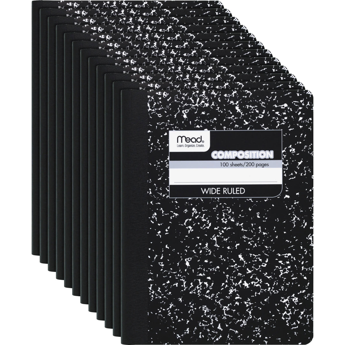 Mead Wide Ruled Composition Notebook - 100 Sheets - Sewn - 7 1/2’’ x 9 3/4’’ Sheet Size - White Paper - Black Marble