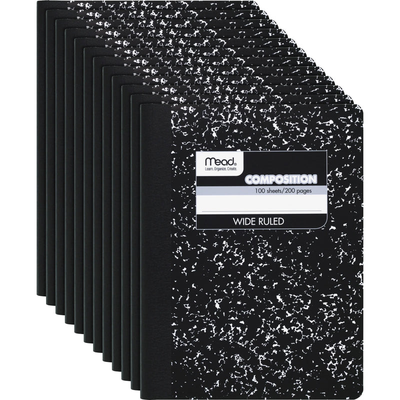 Mead Wide Ruled Composition Notebook - 100 Sheets - Sewn - 7 1/2’’ x 9 3/4’’ Sheet Size - White Paper - Black Marble