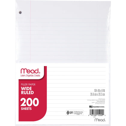 Mead Filler Paper: Wide-Ruled 200 Sheets Red Margin - Paper