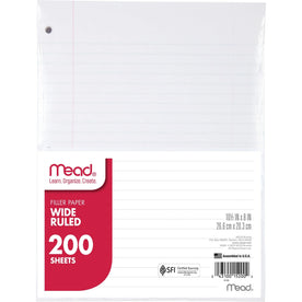 Mead Filler Paper: Wide-Ruled 200 Sheets Red Margin - Paper