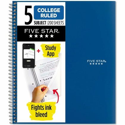 Mead Five-Star 5-Subject Notebook: 200 Sheets Wire Bound 11’’x8.5’’ Assorted Cover - Notebooks