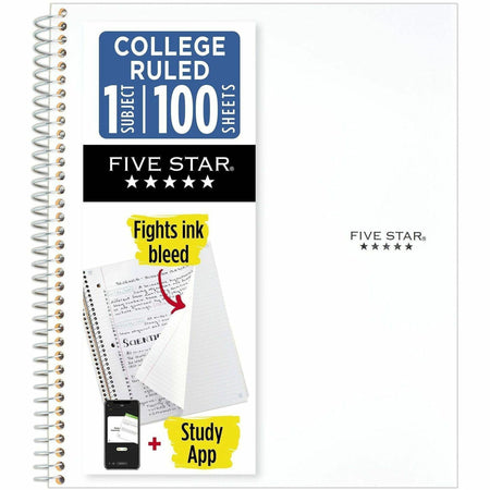 Mead Five Star Wirebound Notebook, 1 Subject, College Ruled, 11" x 8 1/2" , White - 2000
