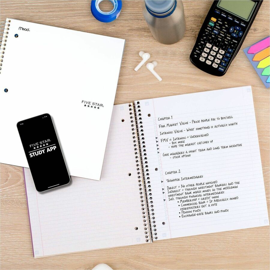 Mead Five Star Wirebound Notebook, 1 Subject, College Ruled, 11" x 8 1/2" , White - Alternate-Image2