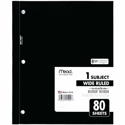 Mead Neatbook One-Subject Notebook: 80 Ruled Sheets 8’’ x 10 1/2’’ Perforated - Notebooks