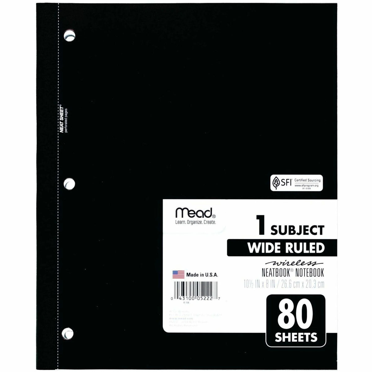 Mead Neatbook One-Subject Notebook: 80 Ruled Sheets 8’’ x 10 1/2’’ Perforated - Notebooks