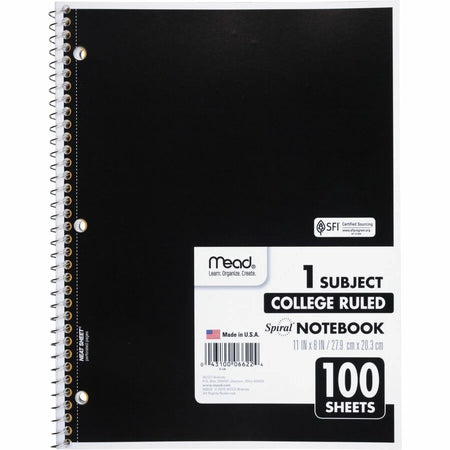 Mead One-Subject Spiral Notebook: College Ruled 100 Sheets - Notebooks