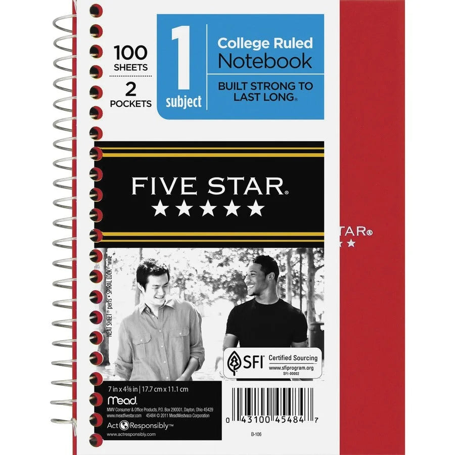 Mead Personal Wirebound Notebook - 100 Sheets - Wire Bound - 5’’ x 7’’ Sheet Size - Assorted Paper - Perforated Pocket