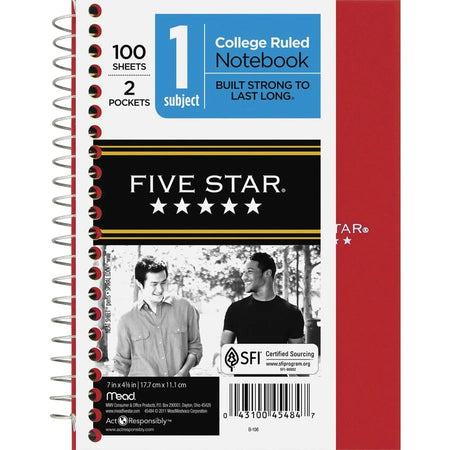 Mead Personal Wirebound Notebook - 100 Sheets - Wire Bound - 5’’ x 7’’ Sheet Size - Assorted Paper - Perforated Pocket
