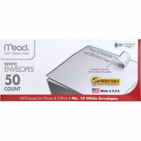 Mead Plain White Self-Seal Business Envelopes - #10 Size - Pack of 50