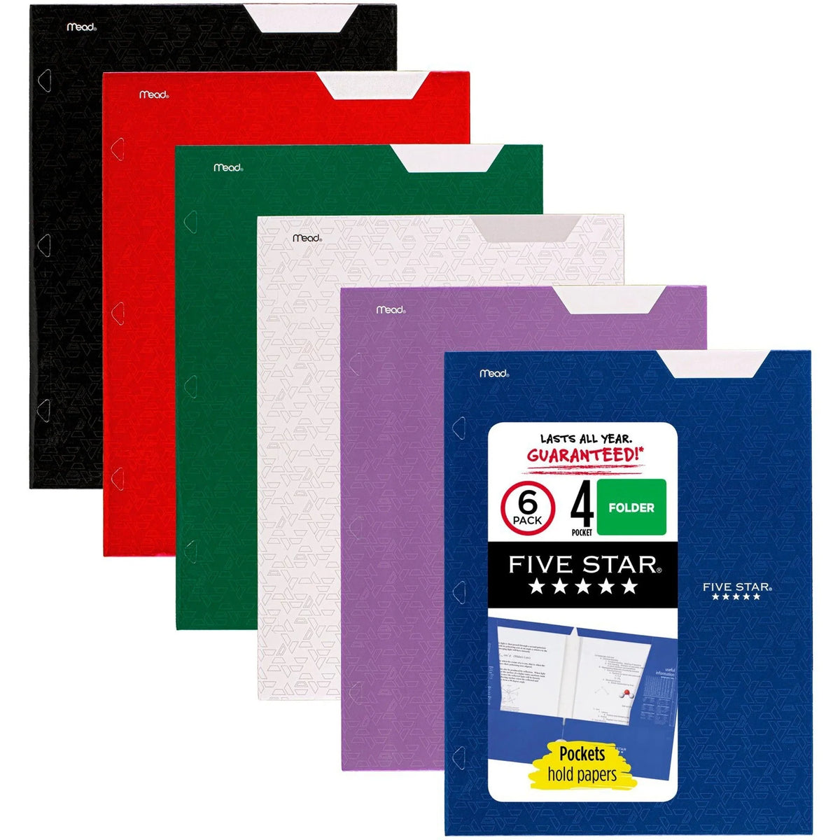 Mead Pocket Folder: 4 Internal Pockets Assorted Colors - 6/Pack - Folders