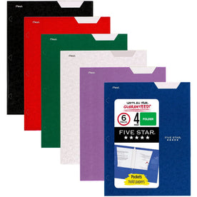 Mead Pocket Folder: 4 Internal Pockets Assorted Colors - 6/Pack - Folders