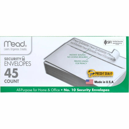 Mead Press-it Seal-it Security Envelopes - #10 - White - 45/Box - Business